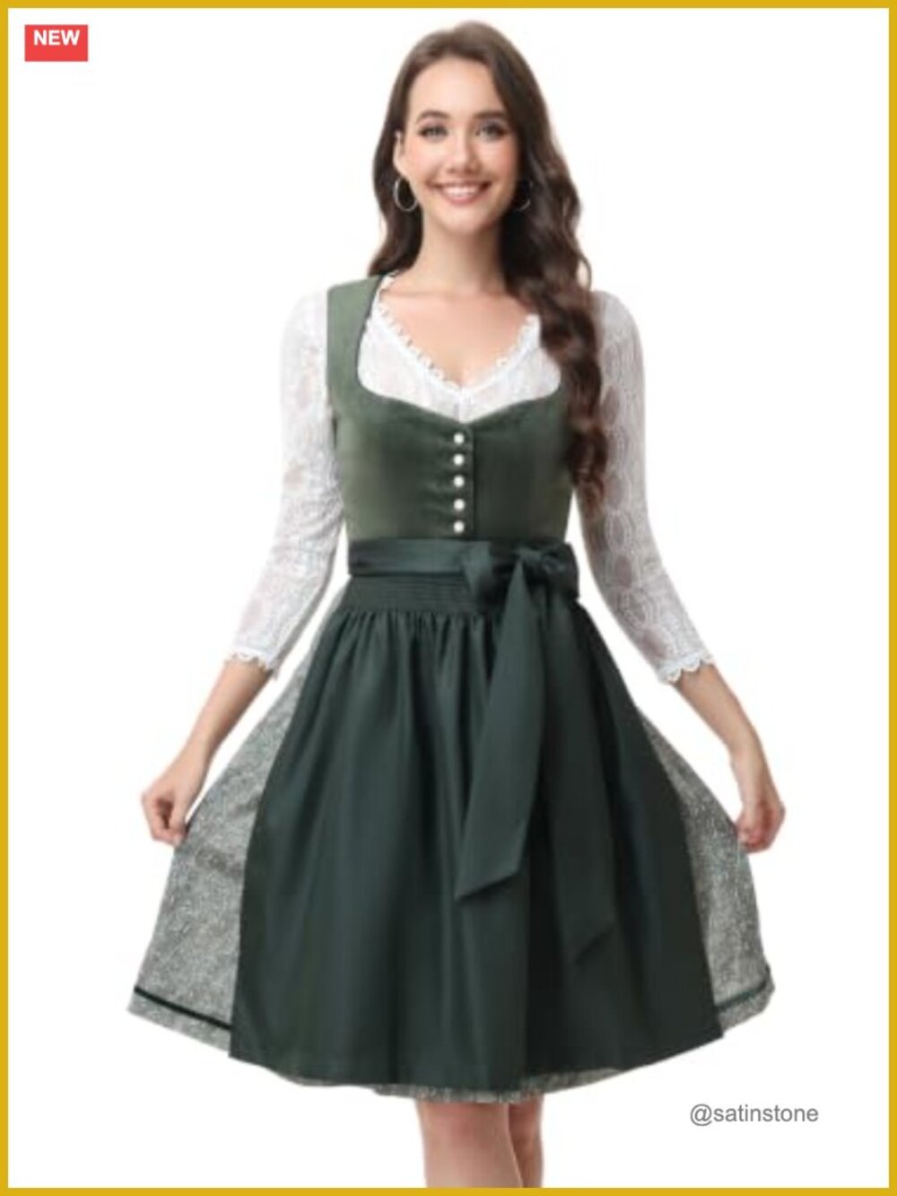 Authentic German Dirndl Dress Oktoberfest Bavarian Costume with Apron